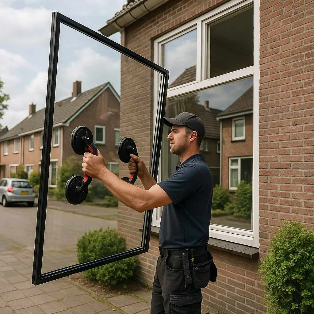 Glaszetter aan het werk